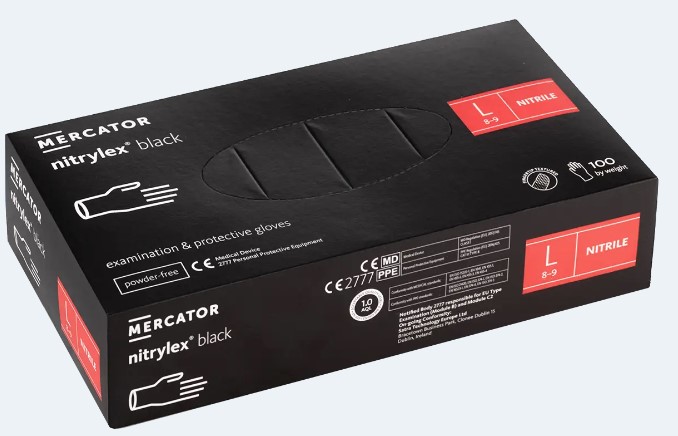 Mercator Nitrile Black PF Gloves PK 100 Small